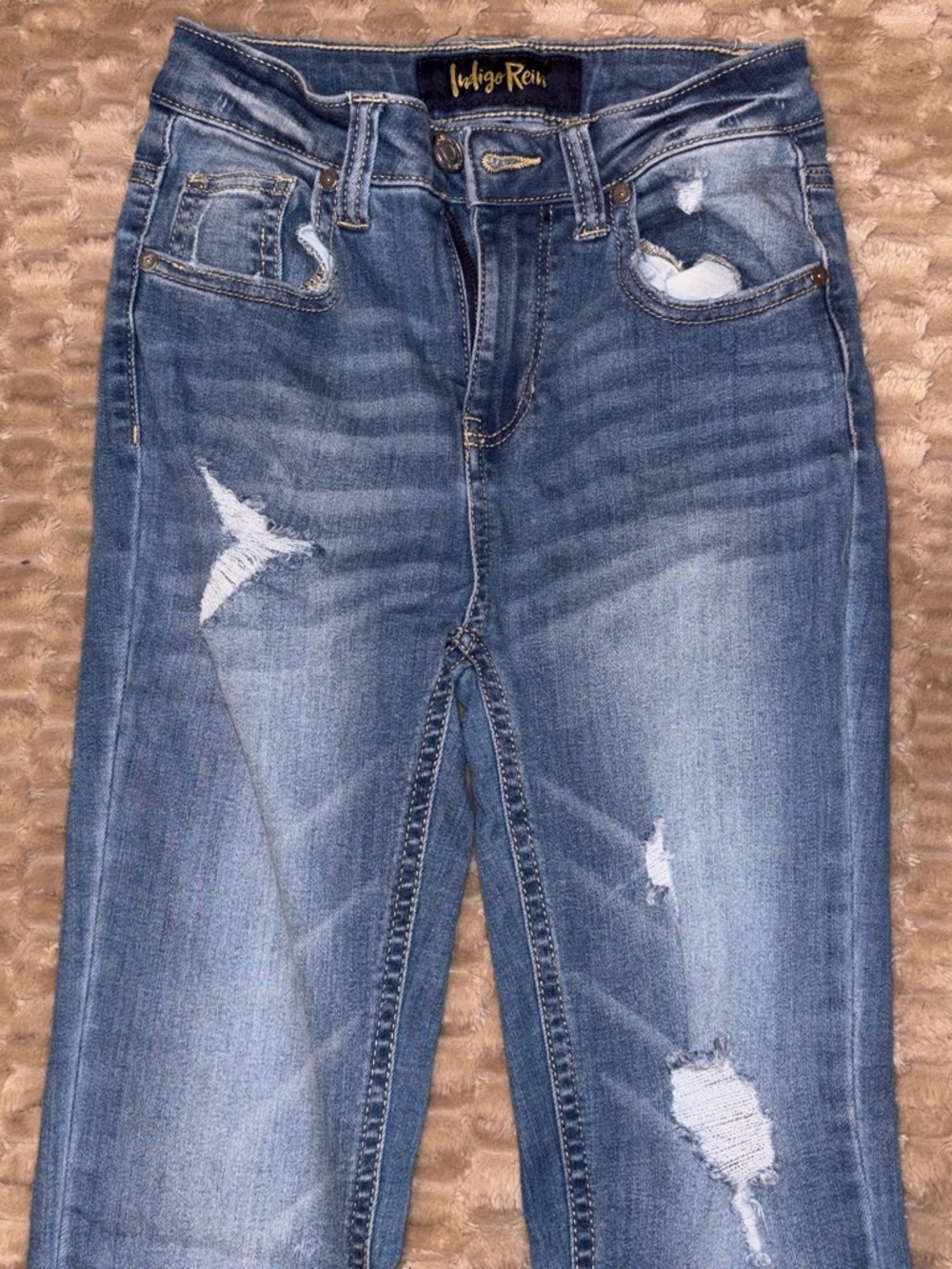 Indigo Rein Distressed Blue Flare Jeans